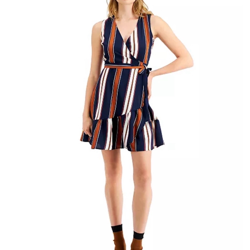Bar III Navy and Orange Striped Mini Dress